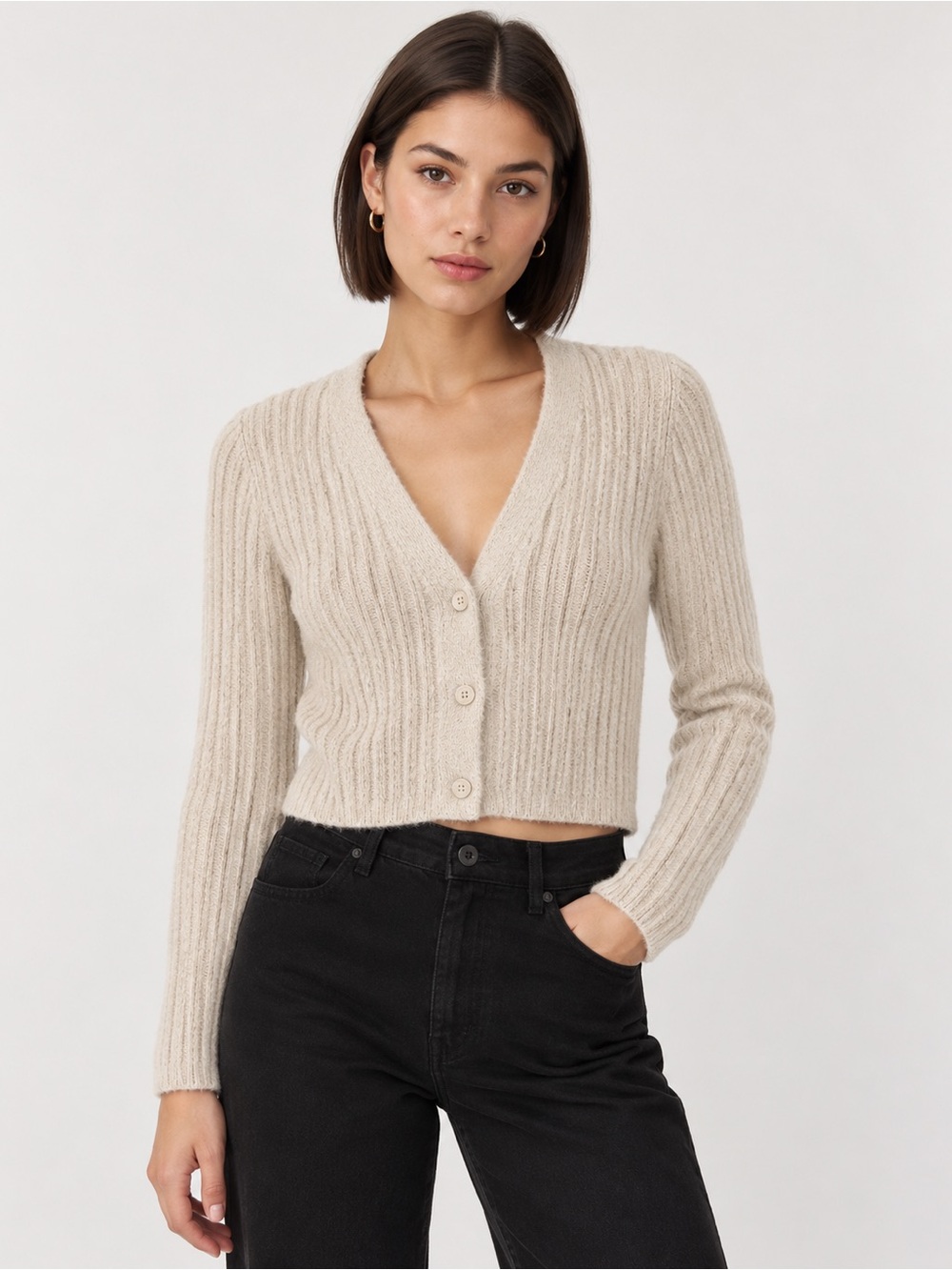 Aritzia Wilfred Free Hush Knit Wide Rib V-Neck Cardigan Size S